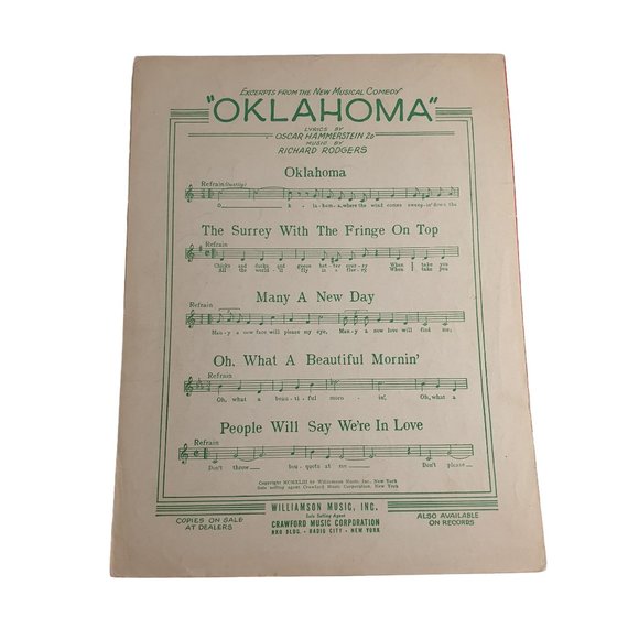 Oh What A Beautiful Mornin 1943 Vintage Sheet Music Piano Voice Oklahoma - Picture 2 of 4